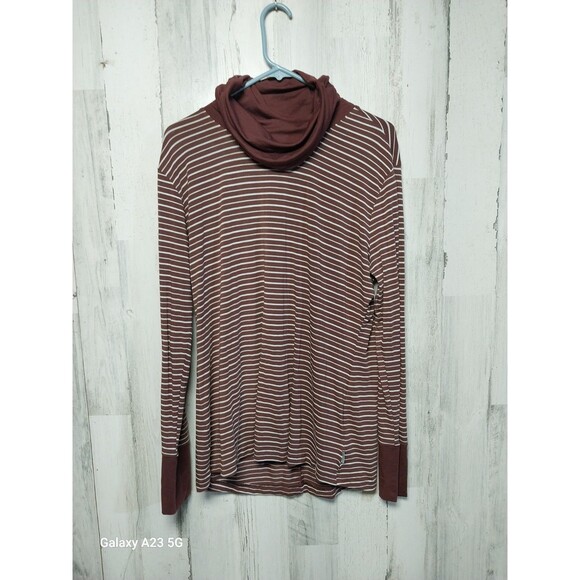 Columbia Essential Elements Striped Burgundy White Long Sleeve Cowl Neck XL - Picture 1 of 8